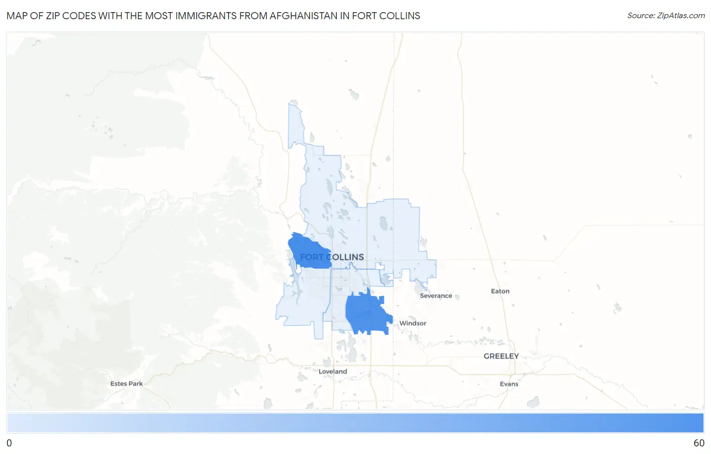 Zip Codes with the Most Immigrants from Afghanistan in Fort Collins Map