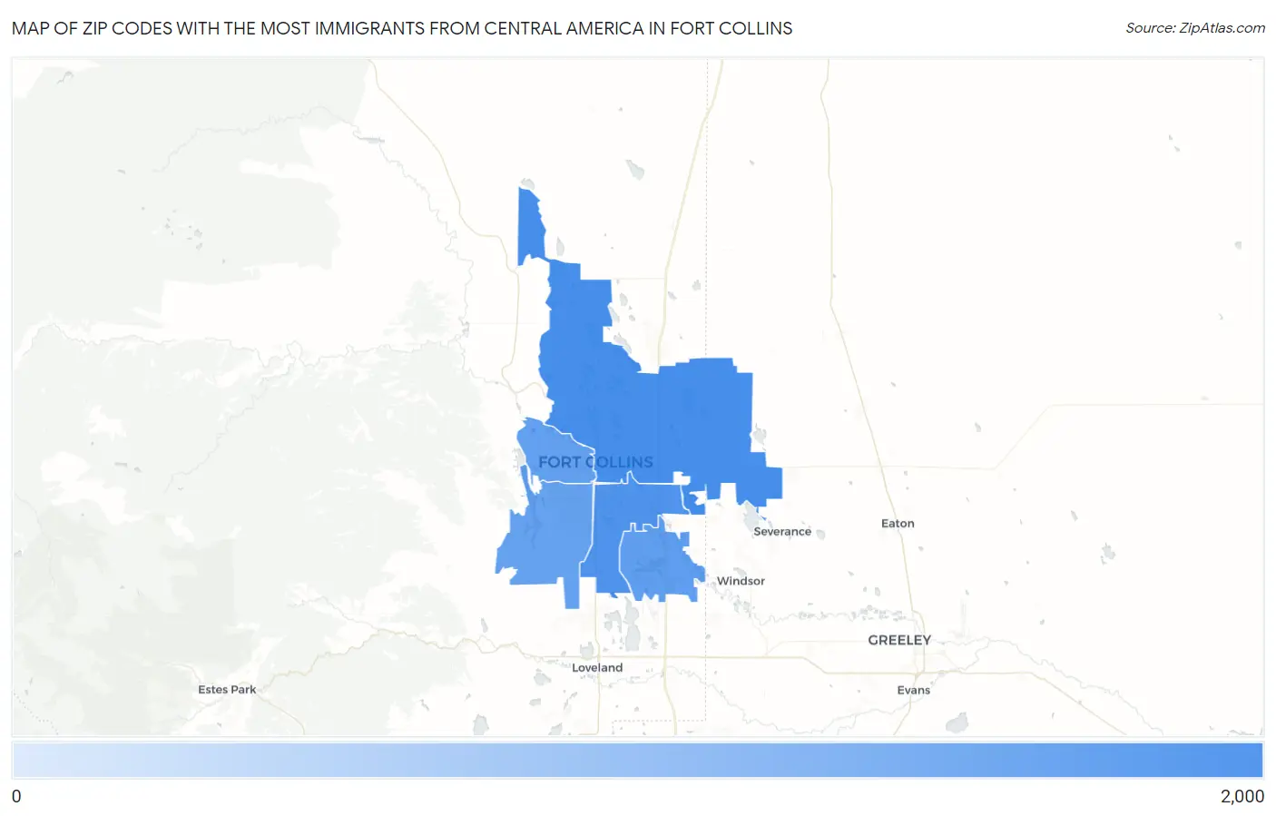 Zip Codes with the Most Immigrants from Central America in Fort Collins Map
