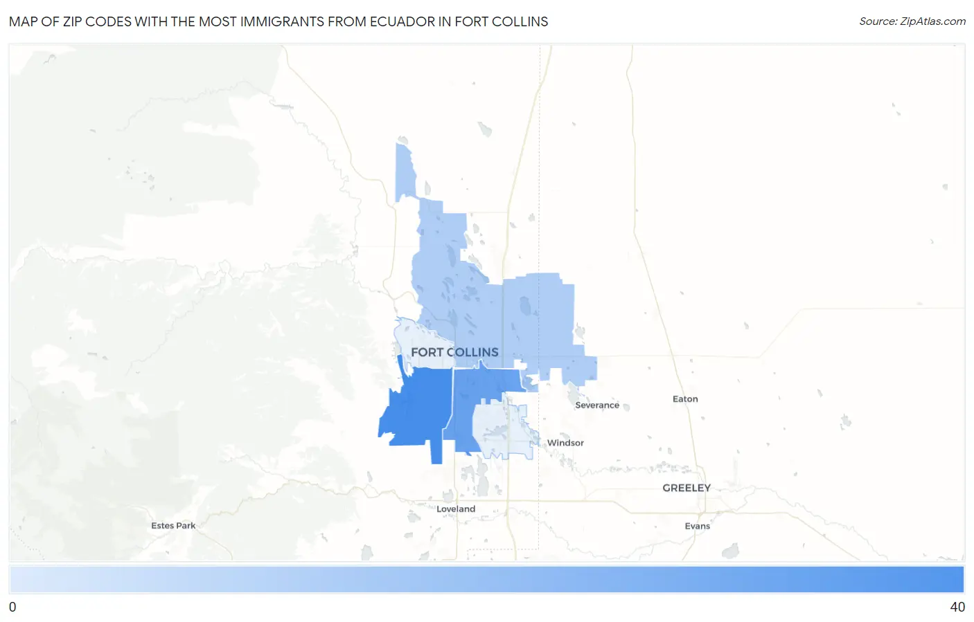 Zip Codes with the Most Immigrants from Ecuador in Fort Collins Map