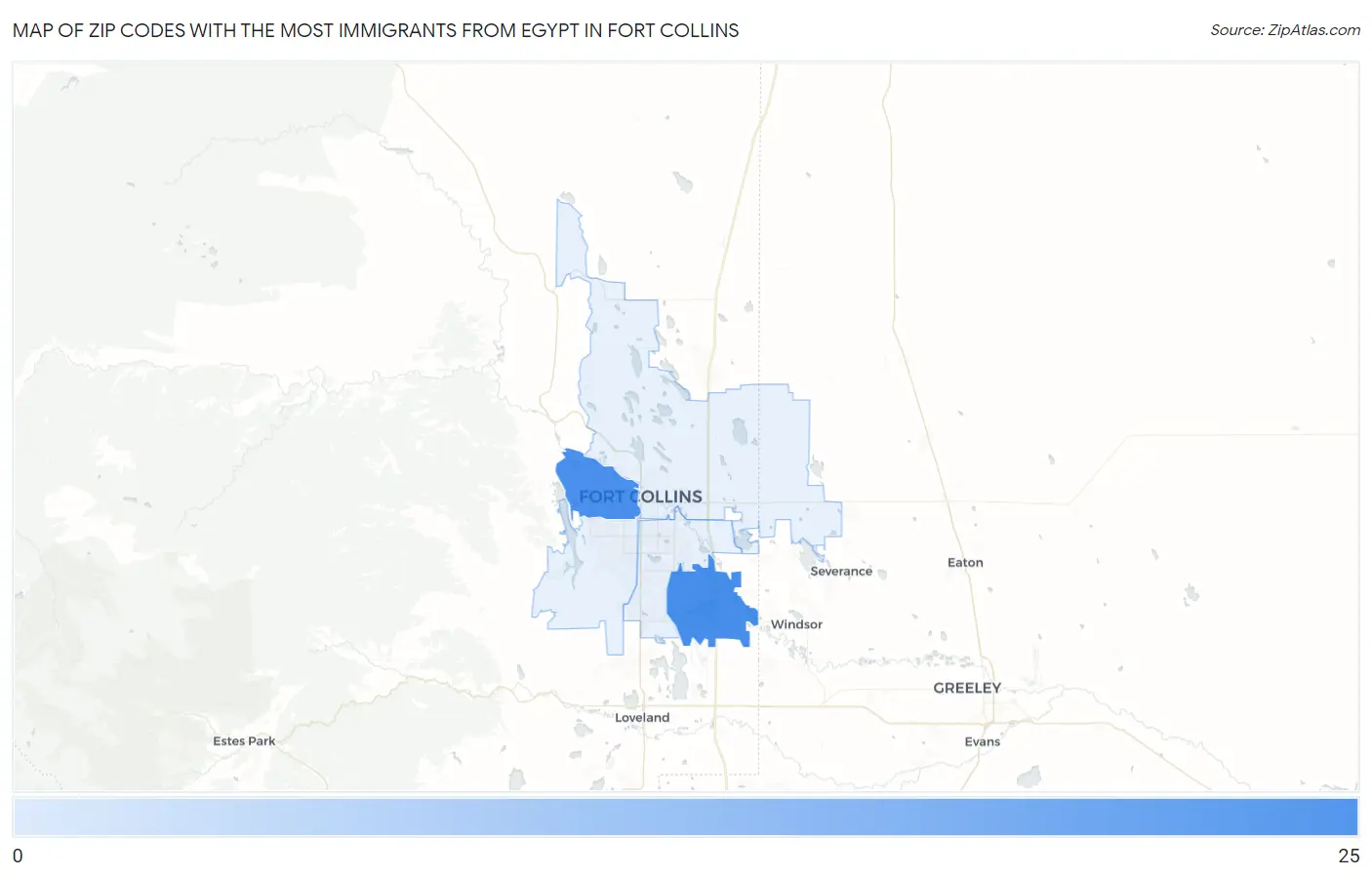 Zip Codes with the Most Immigrants from Egypt in Fort Collins Map