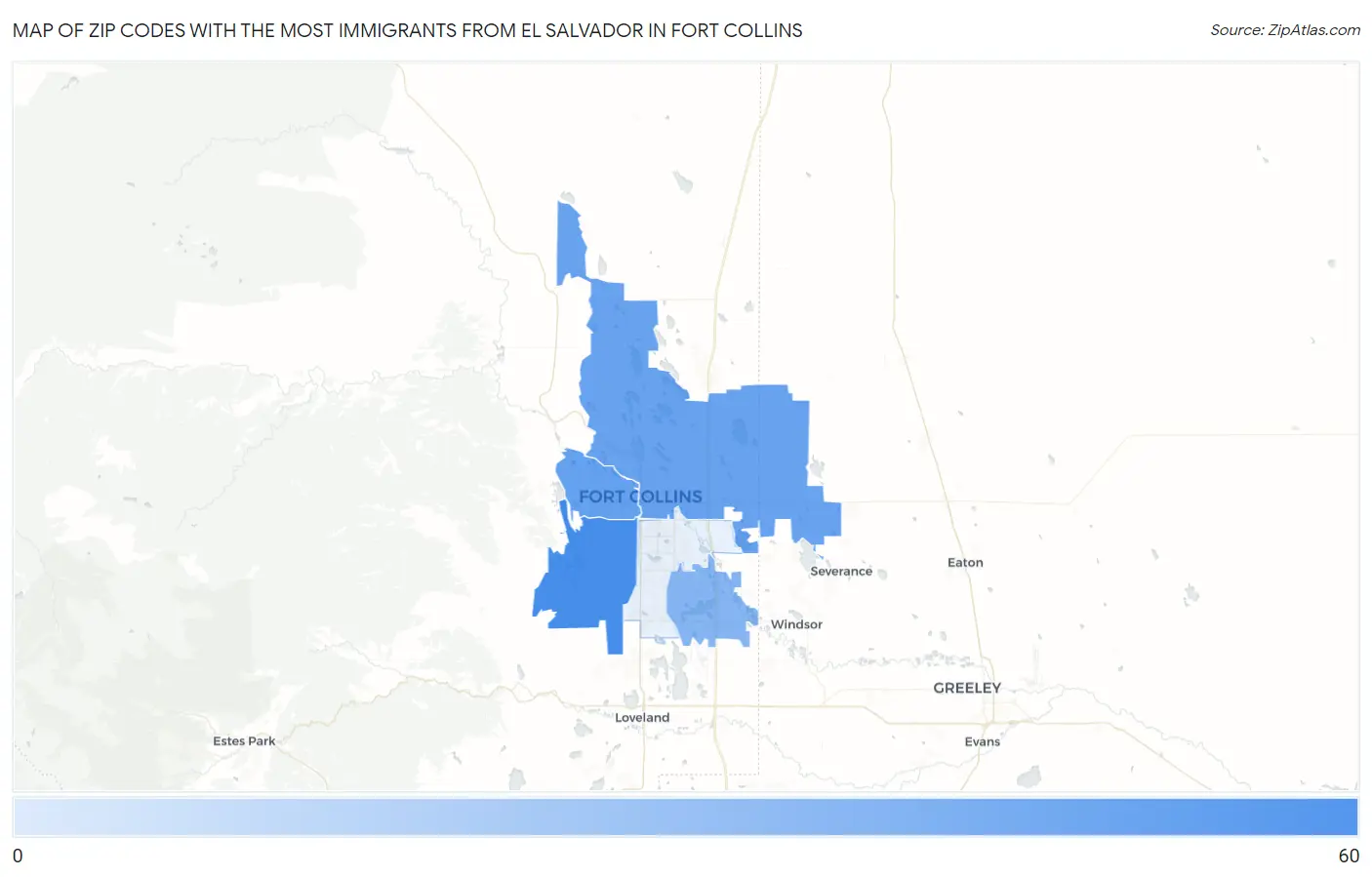 Zip Codes with the Most Immigrants from El Salvador in Fort Collins Map