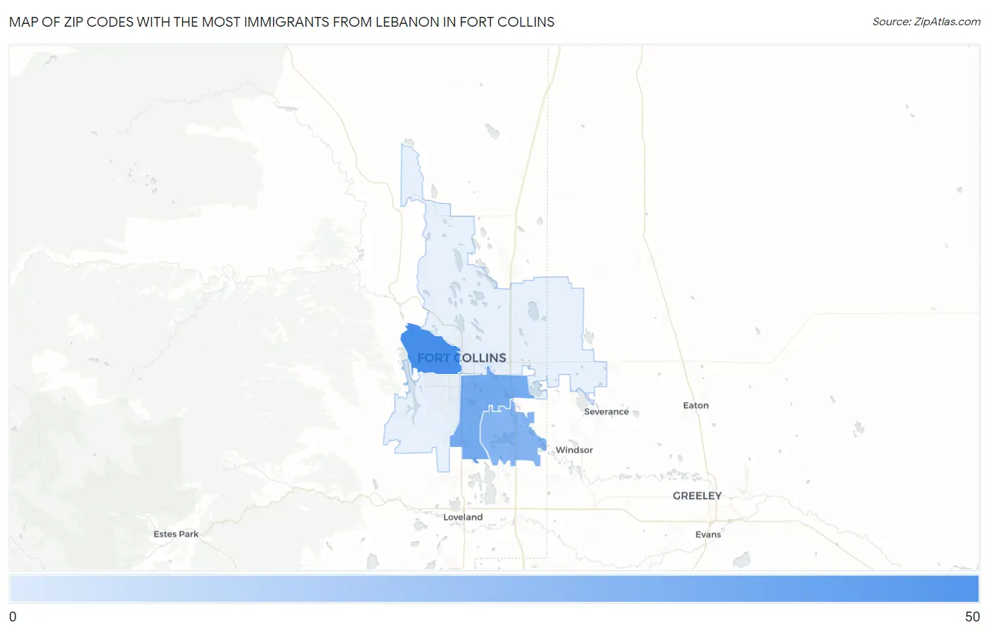 Zip Codes with the Most Immigrants from Lebanon in Fort Collins Map