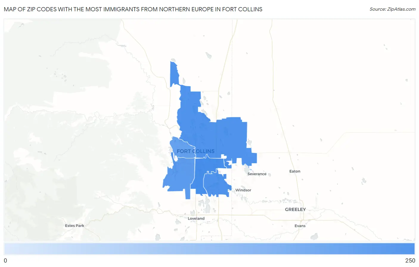 Zip Codes with the Most Immigrants from Northern Europe in Fort Collins Map