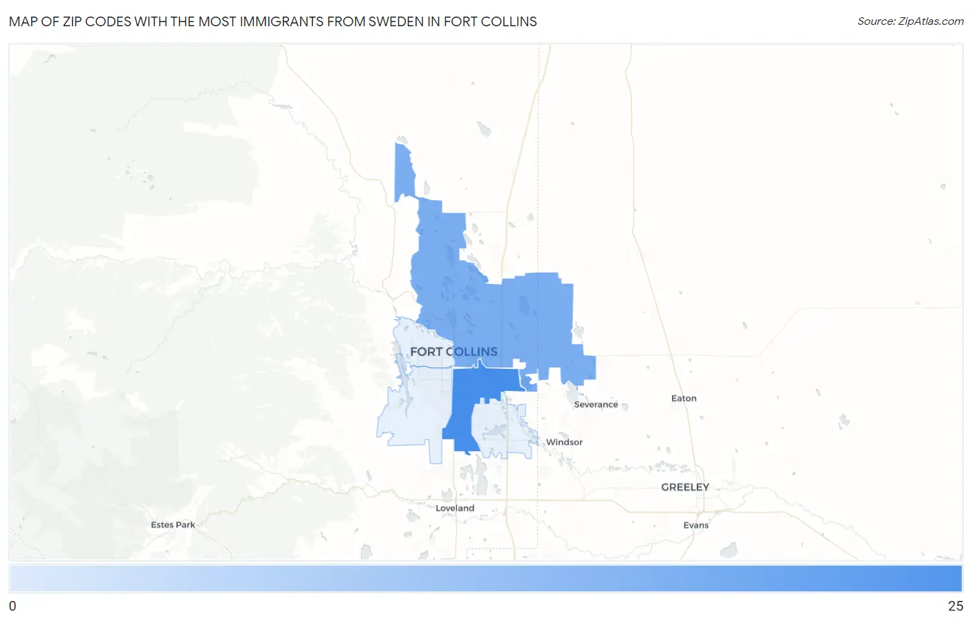 Zip Codes with the Most Immigrants from Sweden in Fort Collins Map