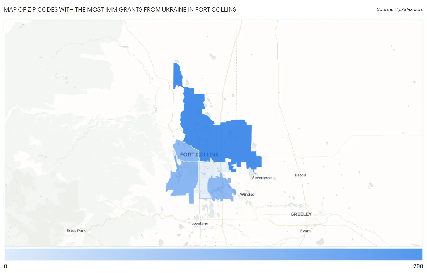 Zip Codes with the Most Immigrants from Ukraine in Fort Collins Map