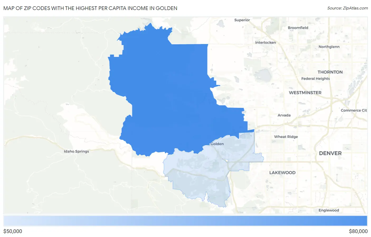 Zip Codes with the Highest Per Capita Income in Golden Map