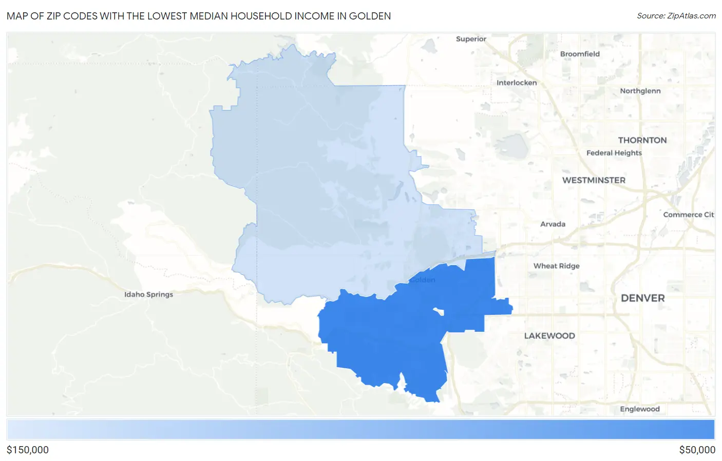 Zip Codes with the Lowest Median Household Income in Golden Map