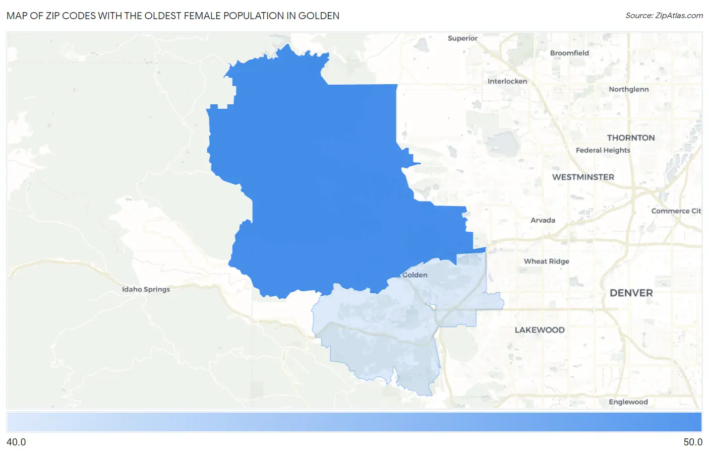 Zip Codes with the Oldest Female Population in Golden Map