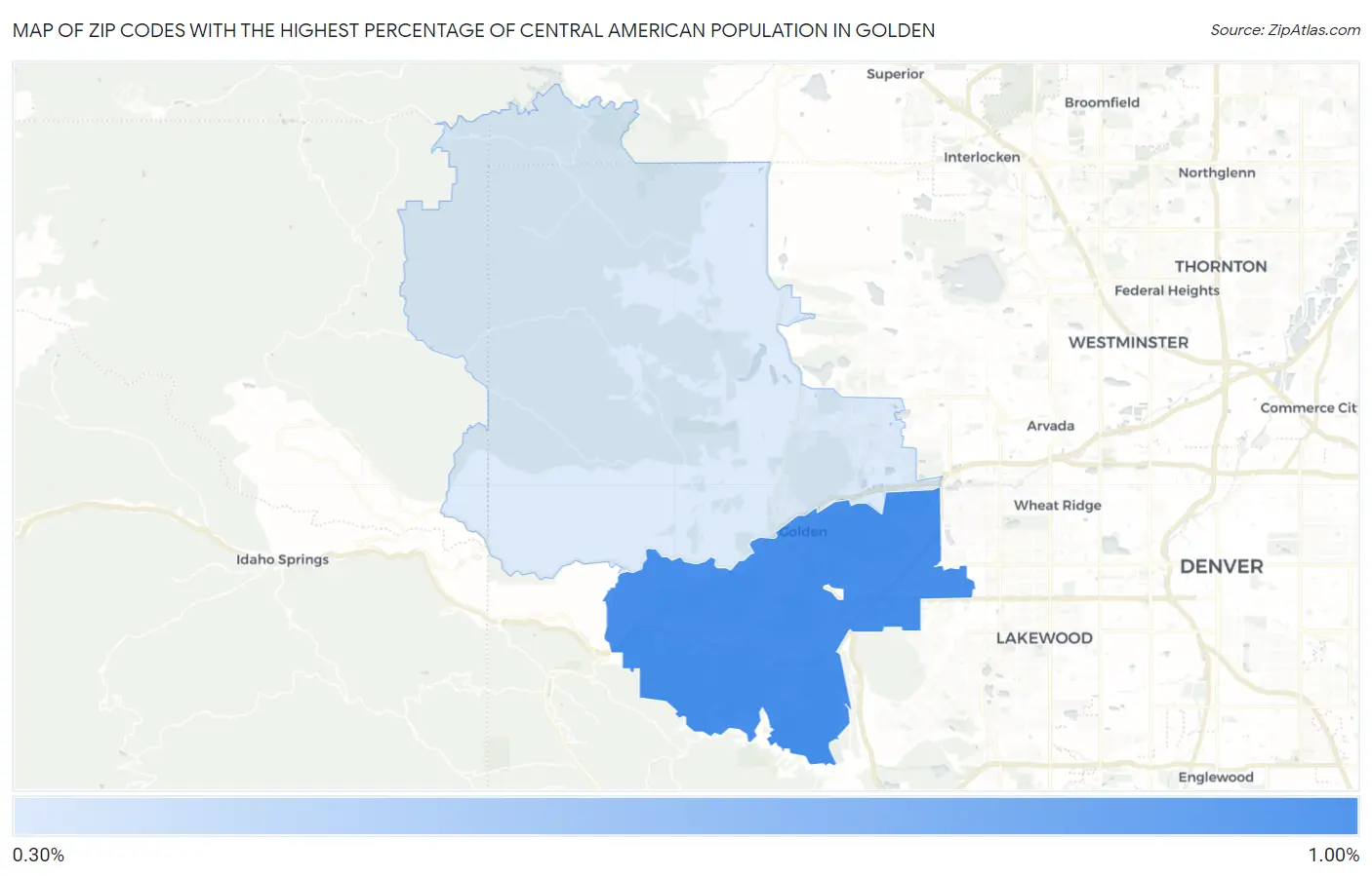 Zip Codes with the Highest Percentage of Central American Population in Golden Map