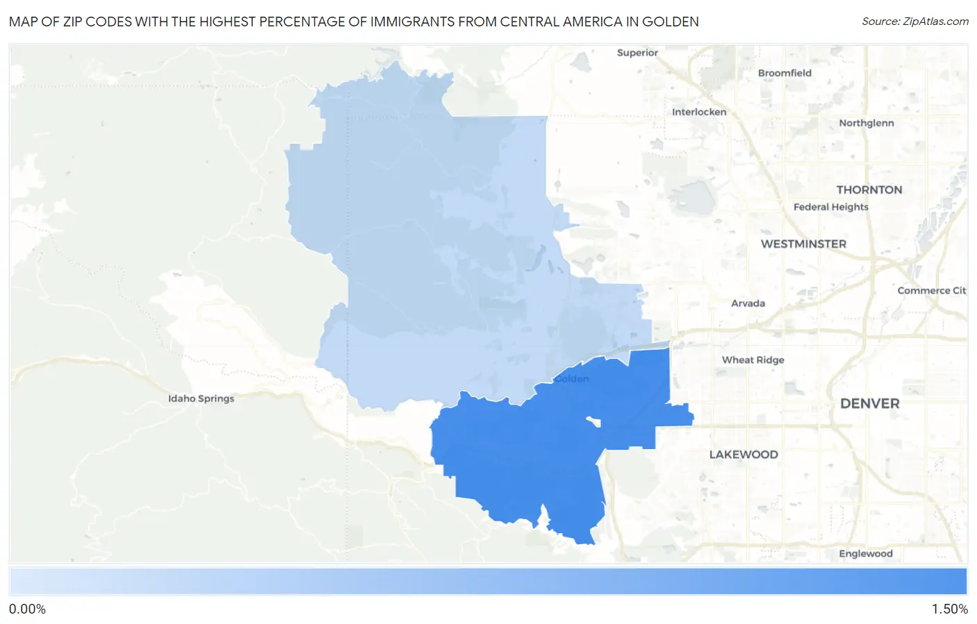 Zip Codes with the Highest Percentage of Immigrants from Central America in Golden Map