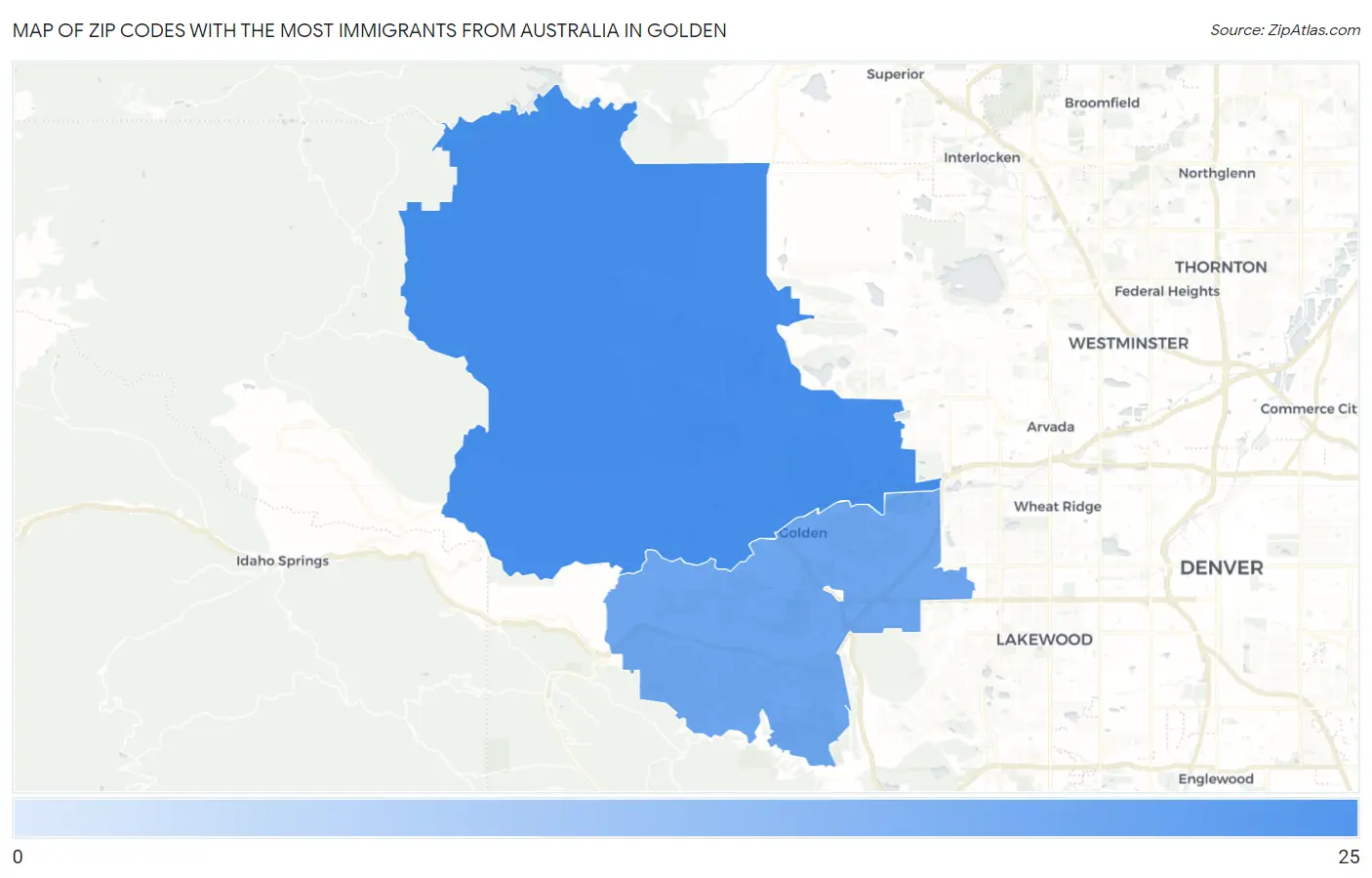 Zip Codes with the Most Immigrants from Australia in Golden Map