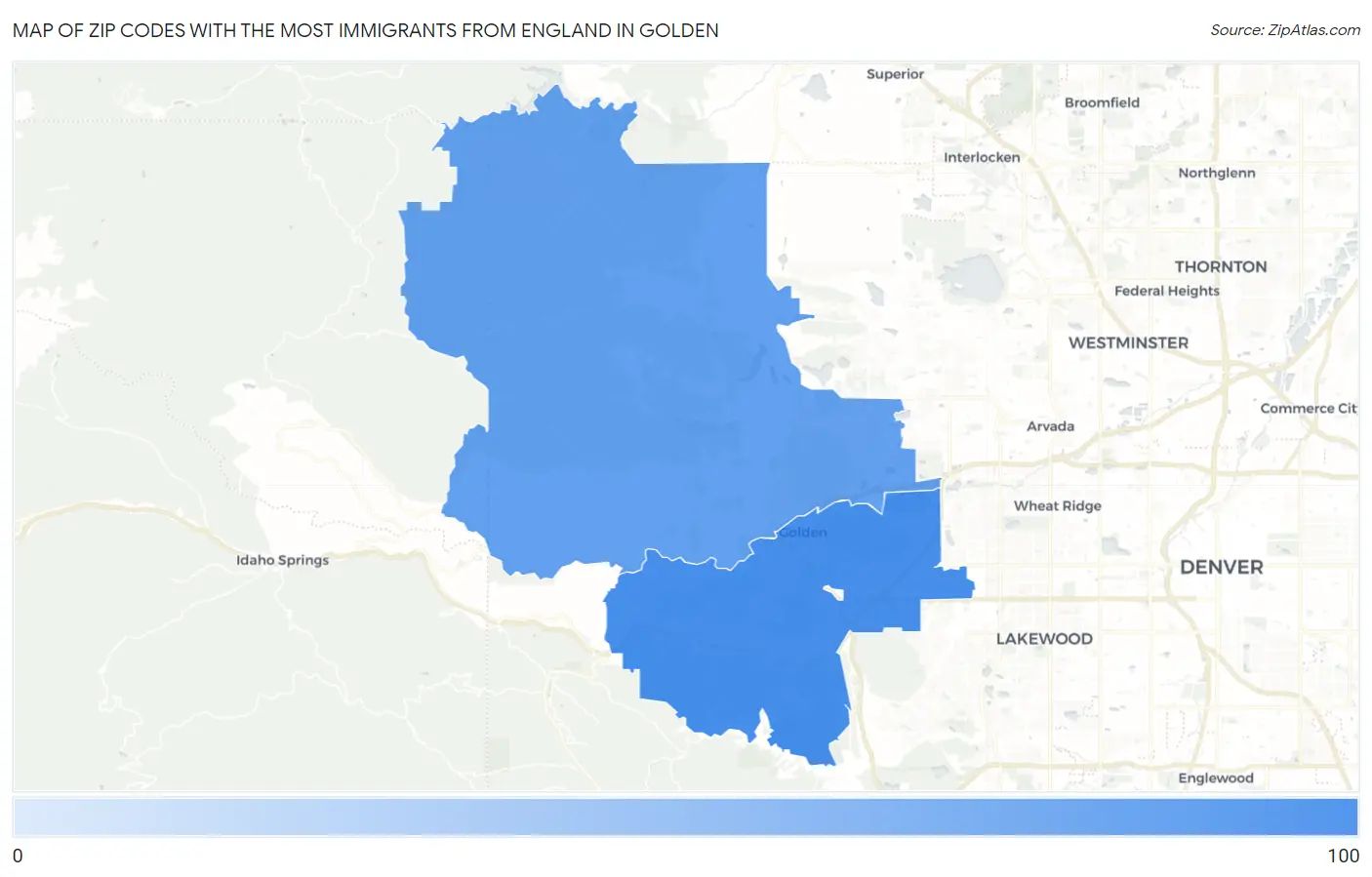 Zip Codes with the Most Immigrants from England in Golden Map