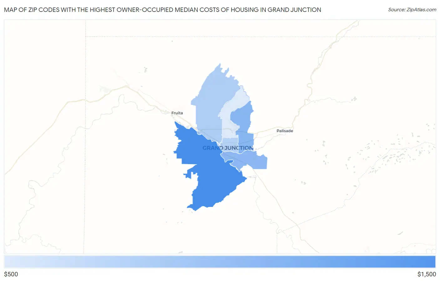 Zip Codes with the Highest Owner-Occupied Median Costs of Housing in Grand Junction Map