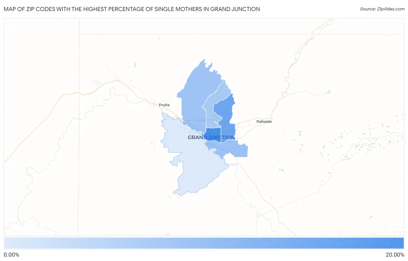 Zip Codes with the Highest Percentage of Single Mothers in Grand Junction Map