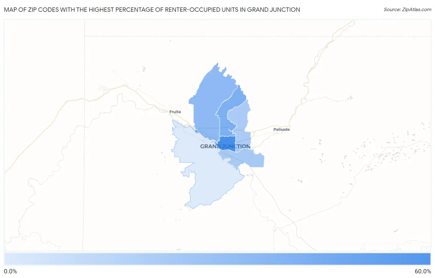 Zip Codes with the Highest Percentage of Renter-Occupied Units in Grand Junction Map