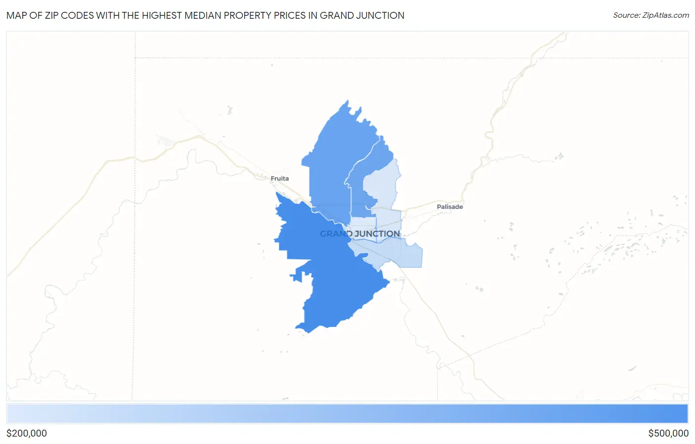 Zip Codes with the Highest Median Property Prices in Grand Junction Map
