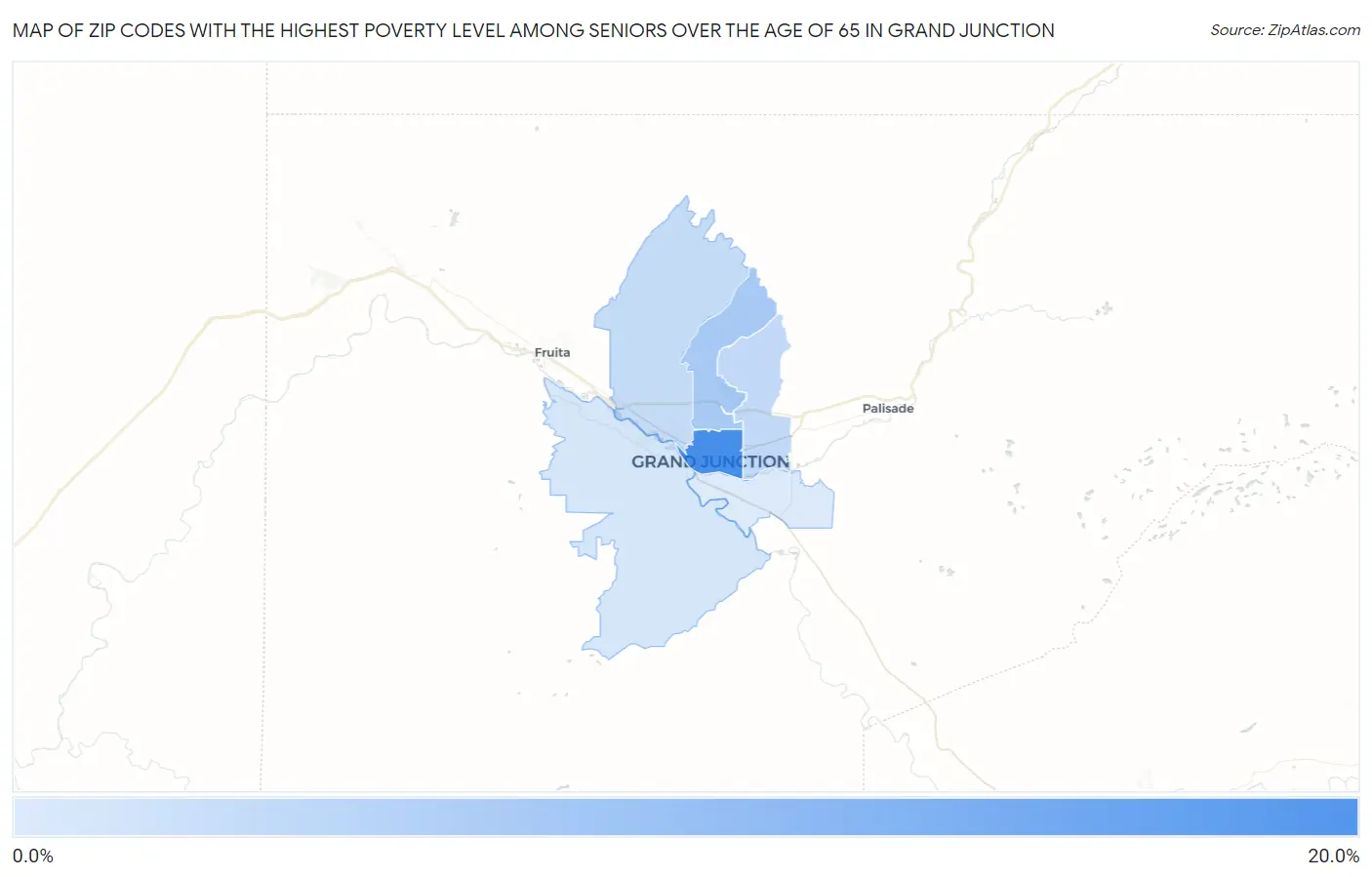 Zip Codes with the Highest Poverty Level Among Seniors Over the Age of 65 in Grand Junction Map