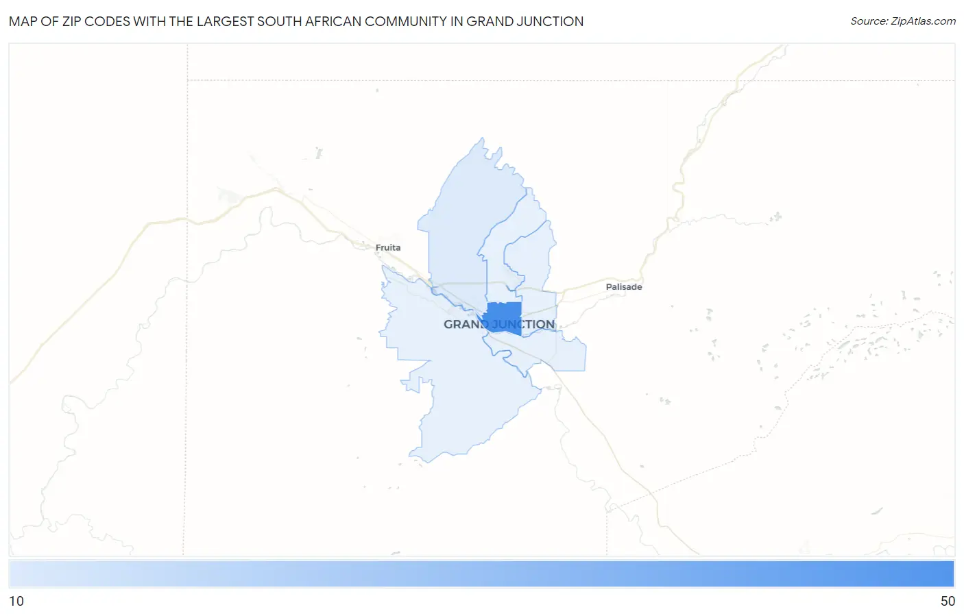 Zip Codes with the Largest South African Community in Grand Junction Map