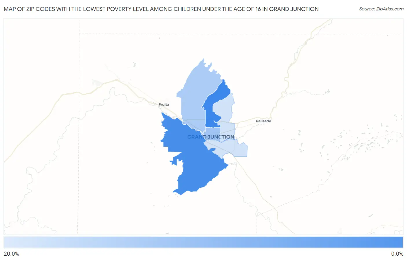 Zip Codes with the Lowest Poverty Level Among Children Under the Age of 16 in Grand Junction Map
