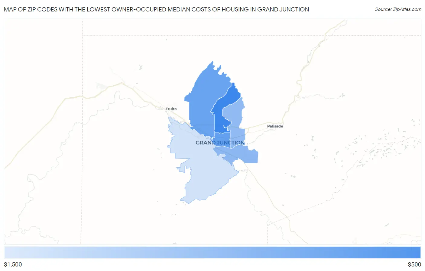 Zip Codes with the Lowest Owner-Occupied Median Costs of Housing in Grand Junction Map
