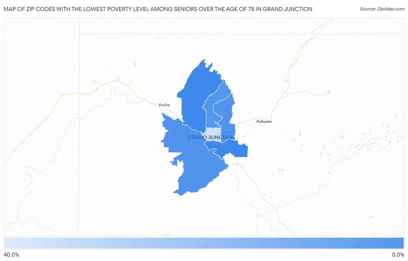 Zip Codes with the Lowest Poverty Level Among Seniors Over the Age of 75 in Grand Junction Map
