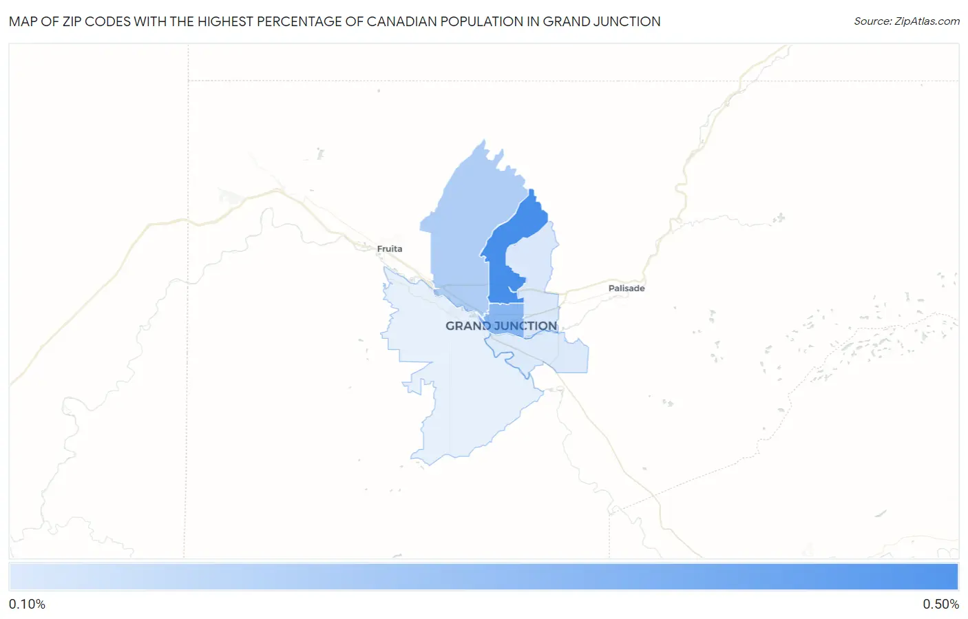 Zip Codes with the Highest Percentage of Canadian Population in Grand Junction Map