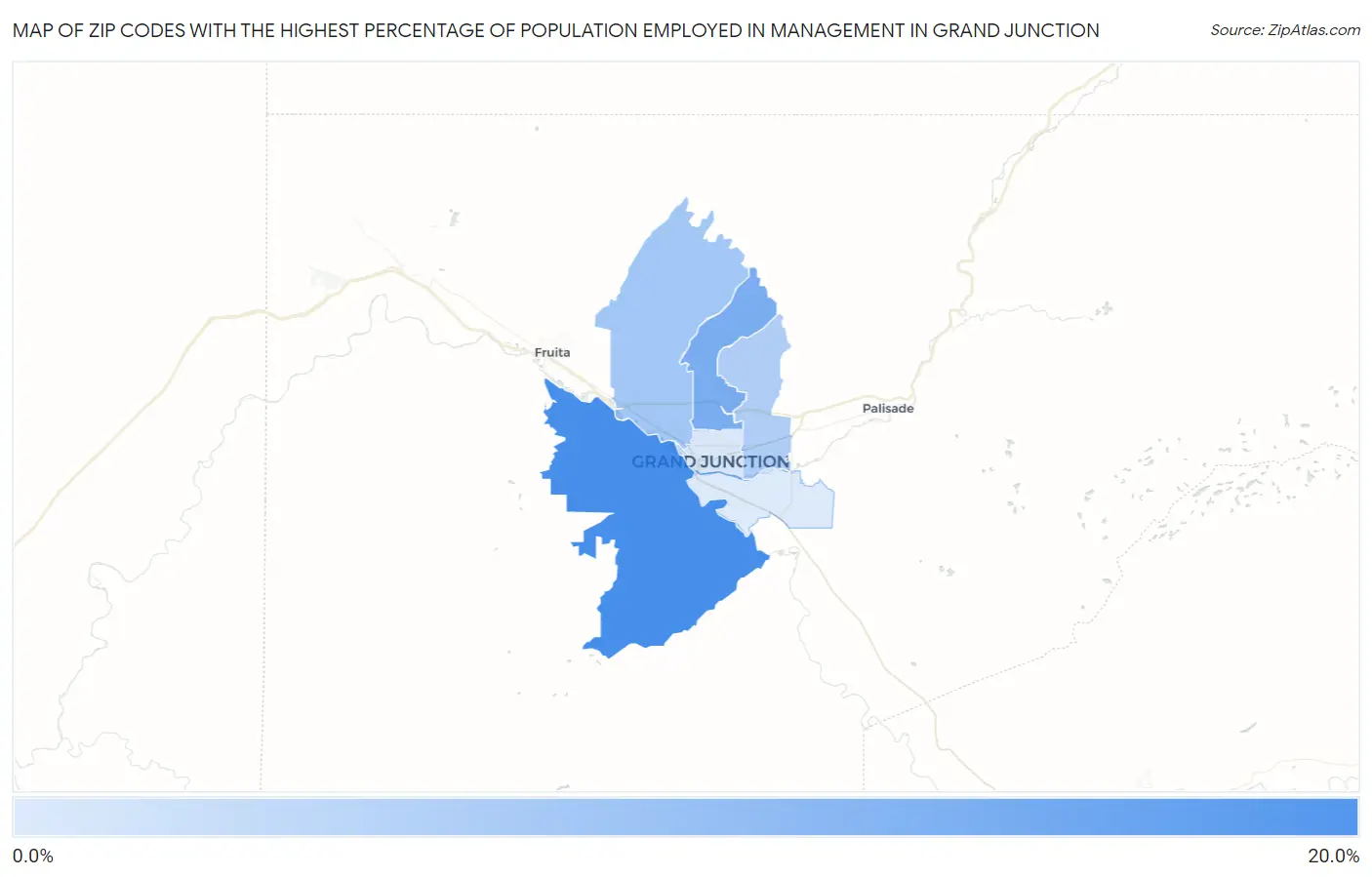 Zip Codes with the Highest Percentage of Population Employed in Management in Grand Junction Map