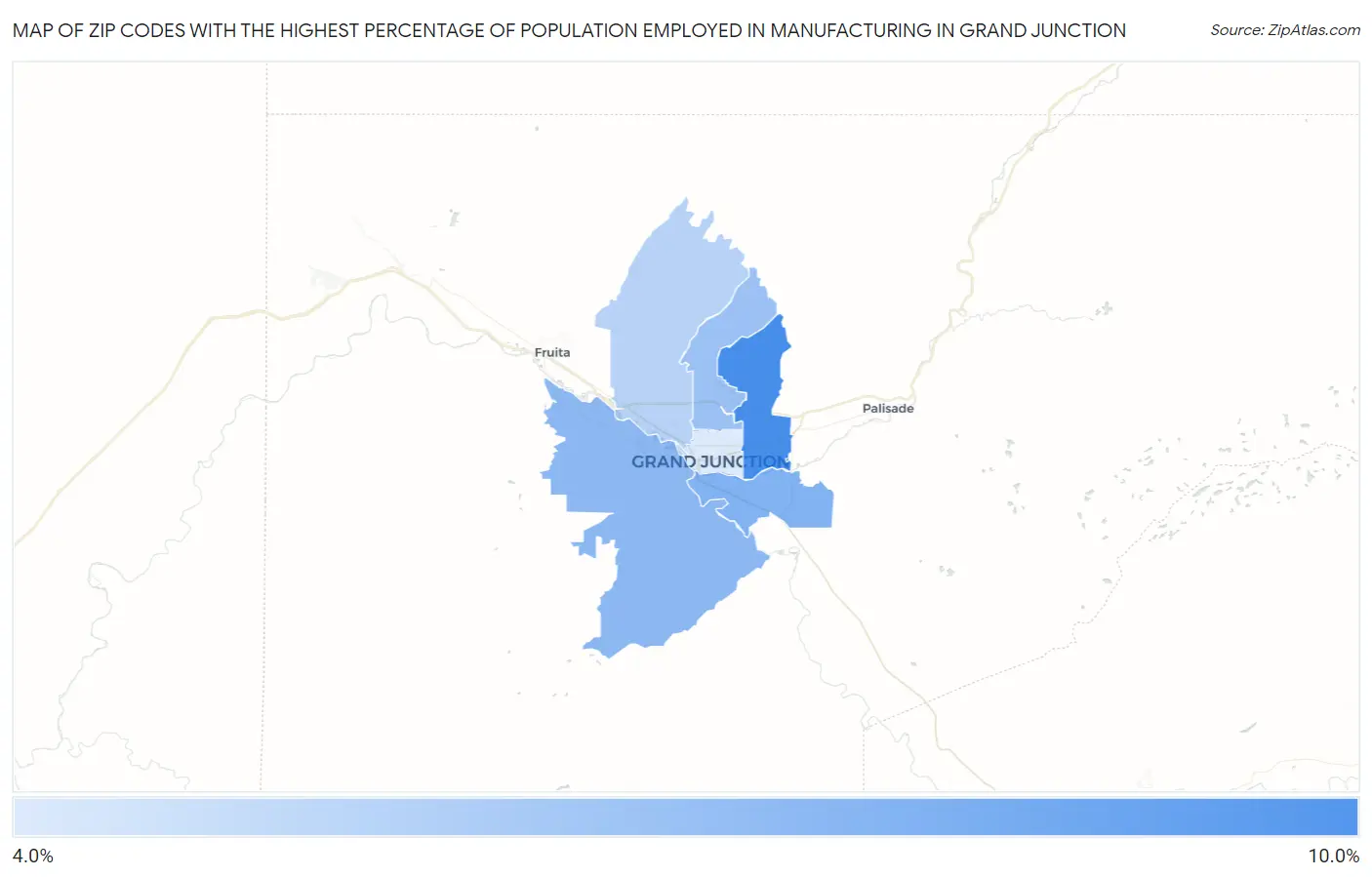 Zip Codes with the Highest Percentage of Population Employed in Manufacturing in Grand Junction Map