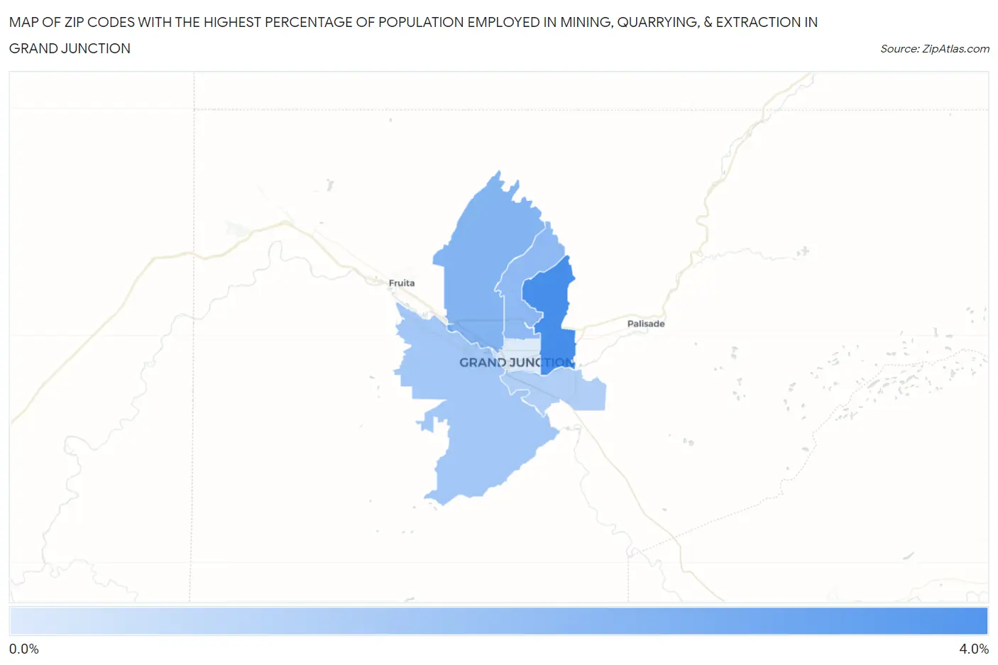 Zip Codes with the Highest Percentage of Population Employed in Mining, Quarrying, & Extraction in Grand Junction Map