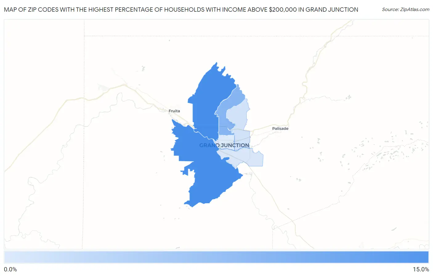Zip Codes with the Highest Percentage of Households with Income Above $200,000 in Grand Junction Map