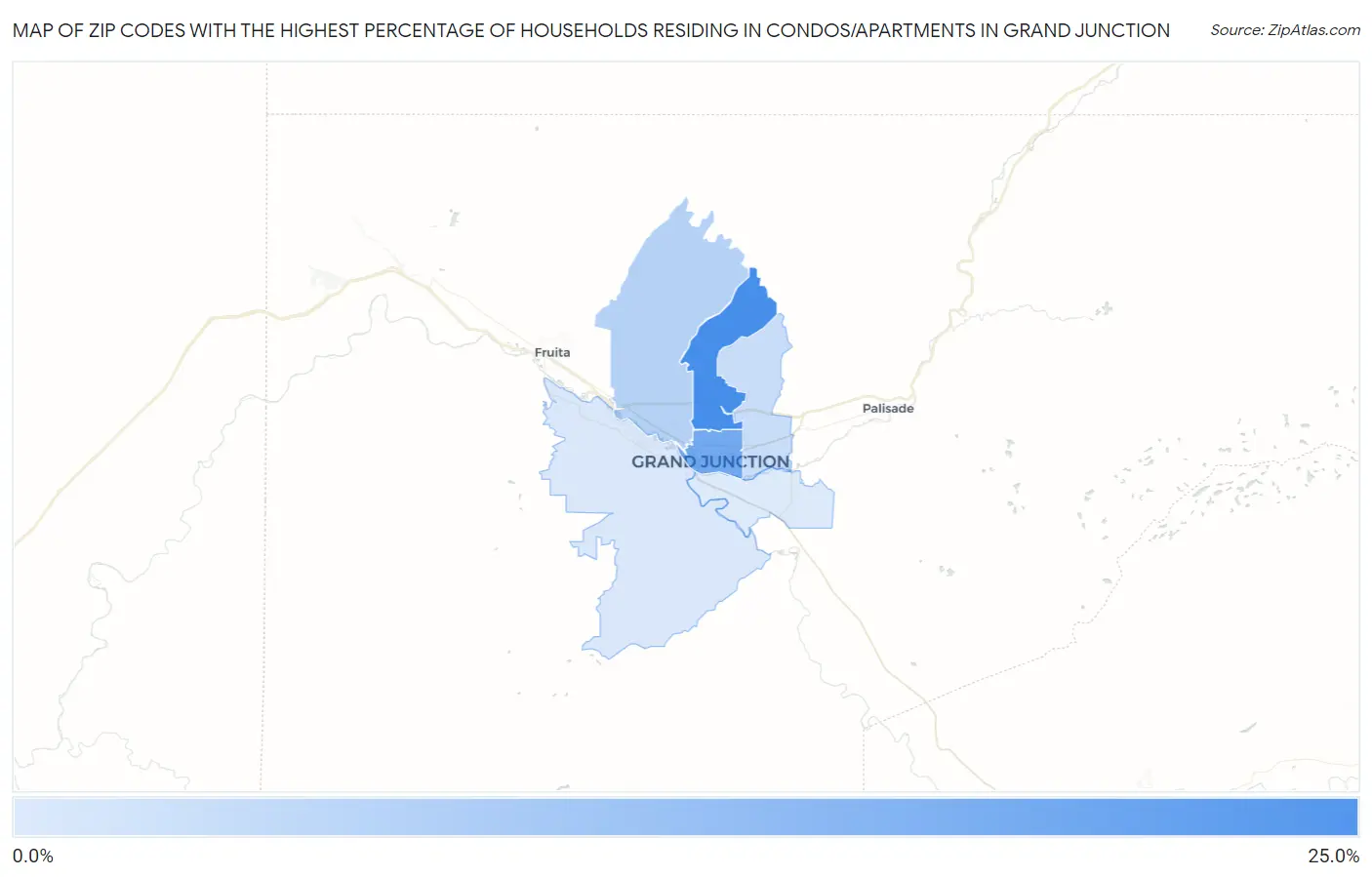 Zip Codes with the Highest Percentage of Households Residing in Condos/Apartments in Grand Junction Map