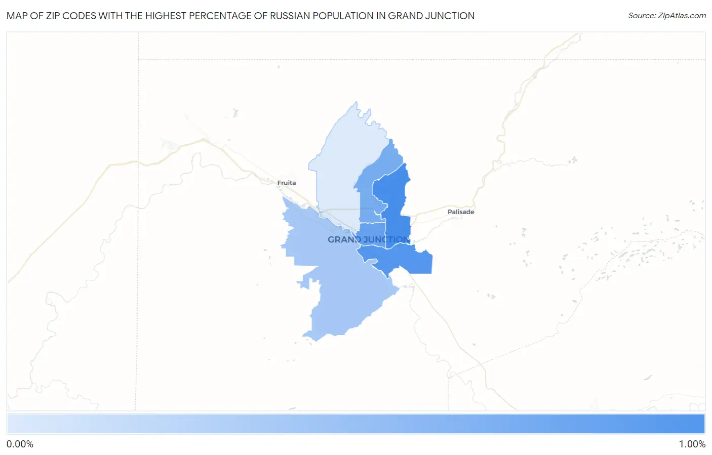 Zip Codes with the Highest Percentage of Russian Population in Grand Junction Map