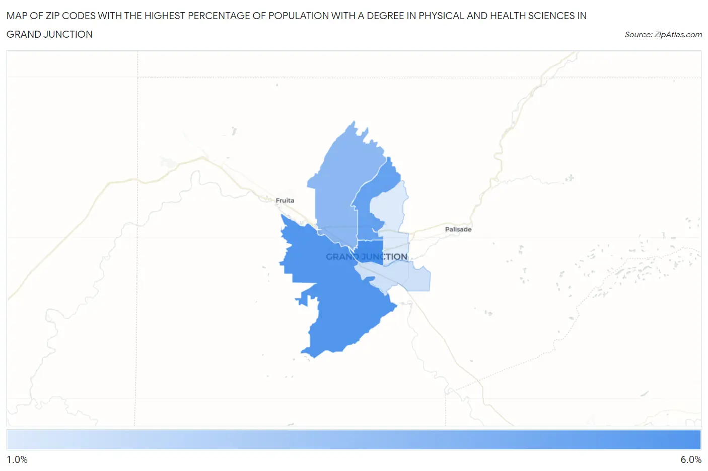 Zip Codes with the Highest Percentage of Population with a Degree in Physical and Health Sciences in Grand Junction Map