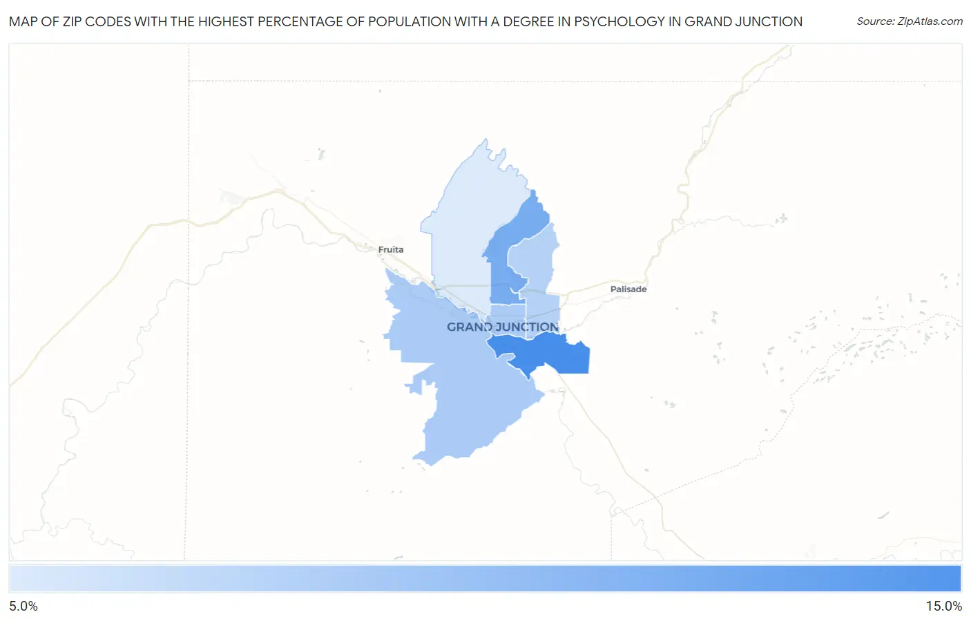 Zip Codes with the Highest Percentage of Population with a Degree in Psychology in Grand Junction Map