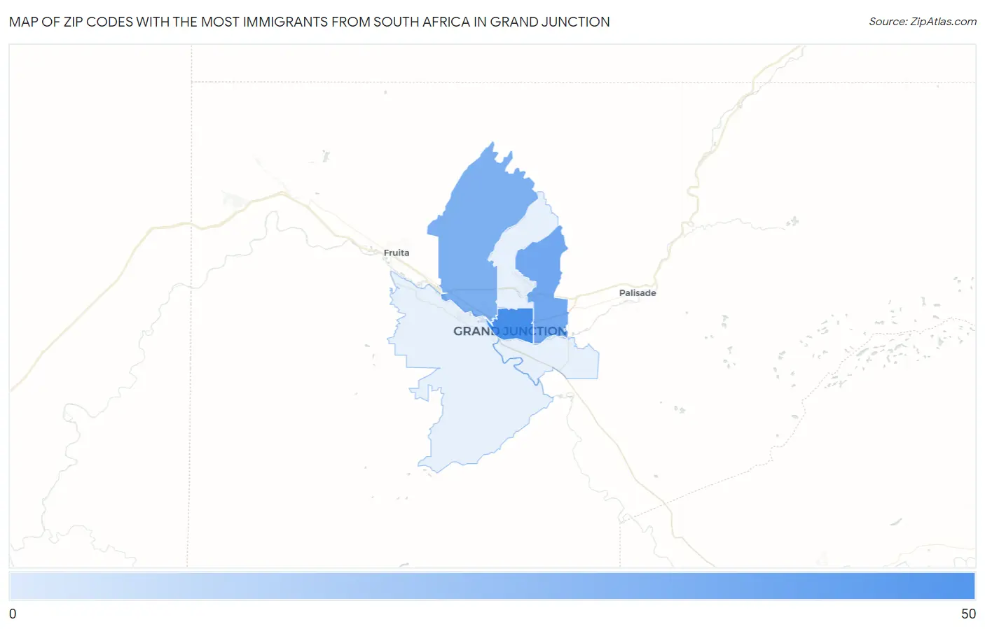 Zip Codes with the Most Immigrants from South Africa in Grand Junction Map