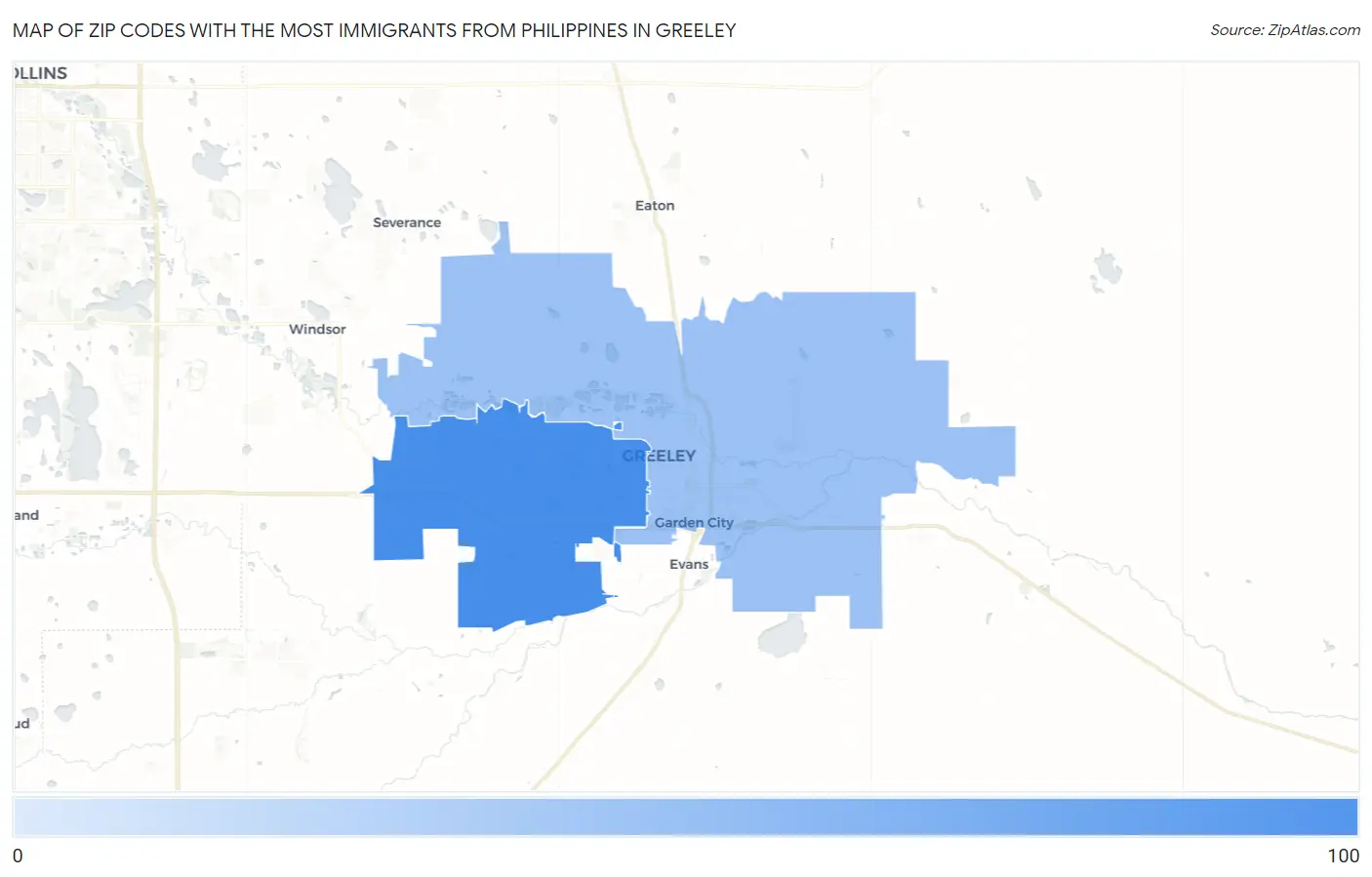 Zip Codes with the Most Immigrants from Philippines in Greeley Map