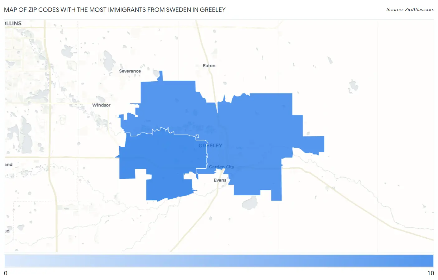 Zip Codes with the Most Immigrants from Sweden in Greeley Map