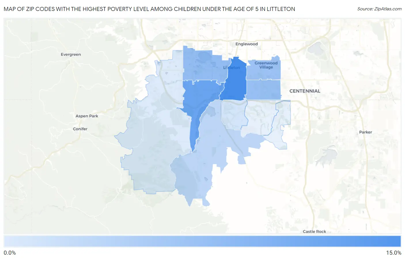 Zip Codes with the Highest Poverty Level Among Children Under the Age of 5 in Littleton Map