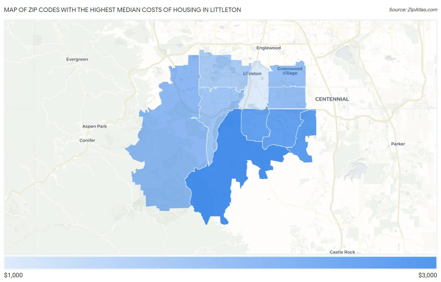 Zip Codes with the Highest Median Costs of Housing in Littleton Map