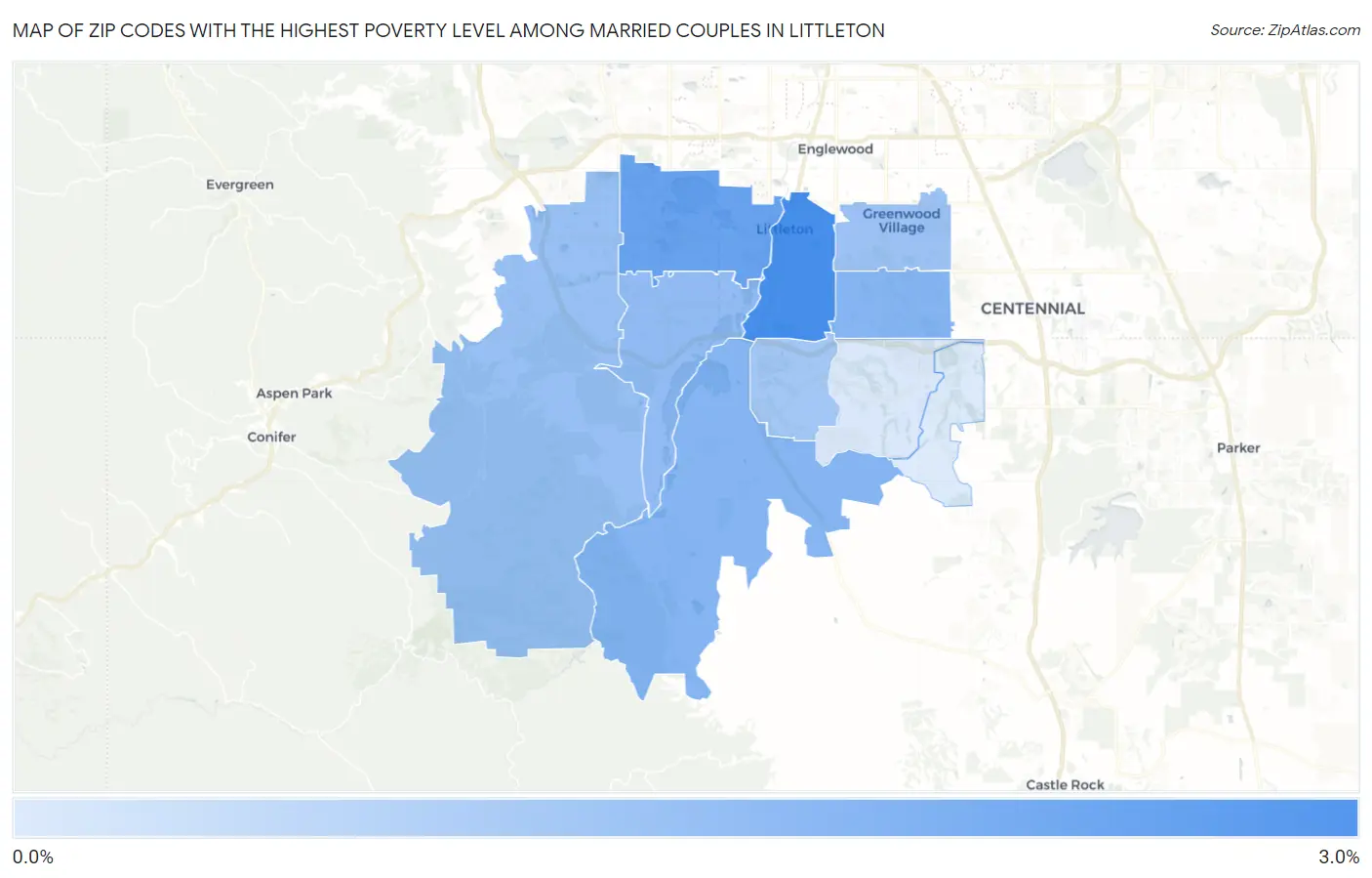 Zip Codes with the Highest Poverty Level Among Married Couples in Littleton Map