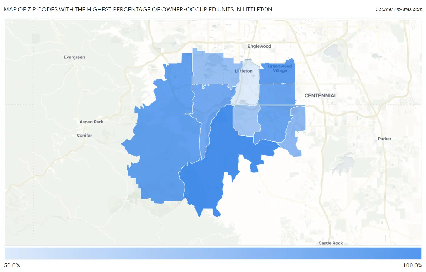 Zip Codes with the Highest Percentage of Owner-Occupied Units in Littleton Map