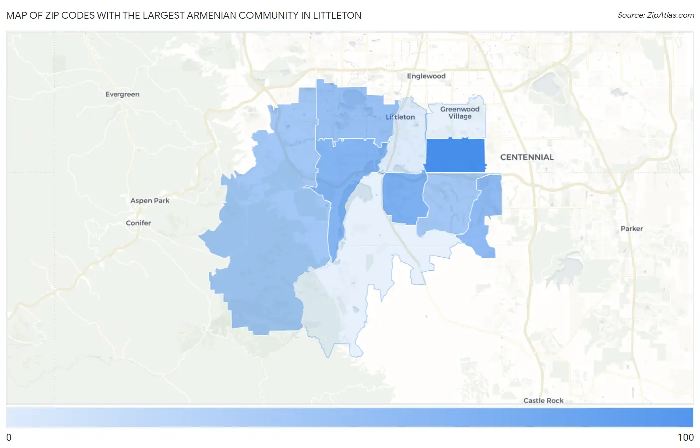 Zip Codes with the Largest Armenian Community in Littleton Map