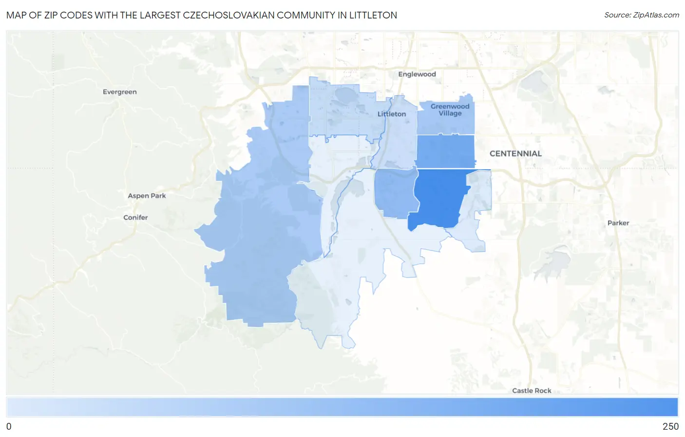 Zip Codes with the Largest Czechoslovakian Community in Littleton Map