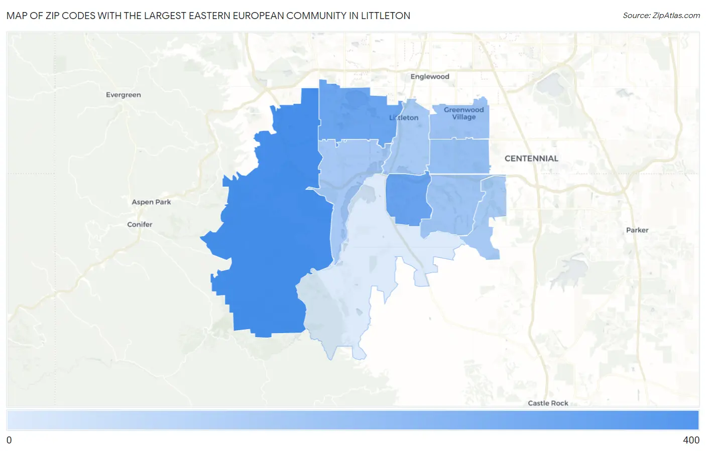 Zip Codes with the Largest Eastern European Community in Littleton Map