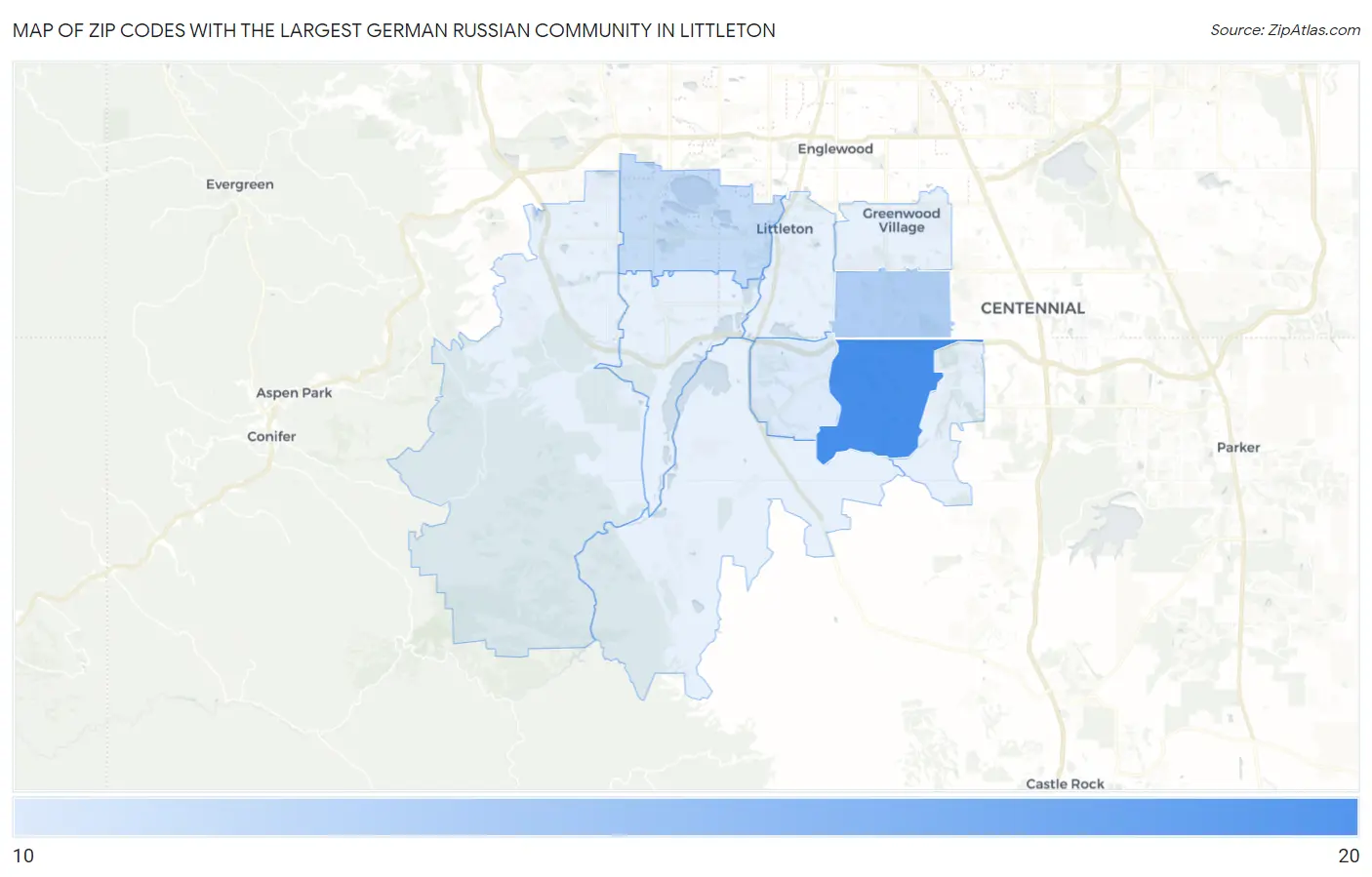 Zip Codes with the Largest German Russian Community in Littleton Map