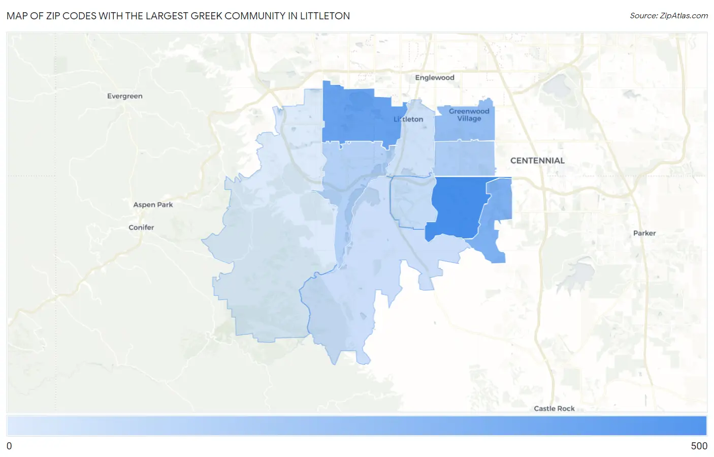 Zip Codes with the Largest Greek Community in Littleton Map