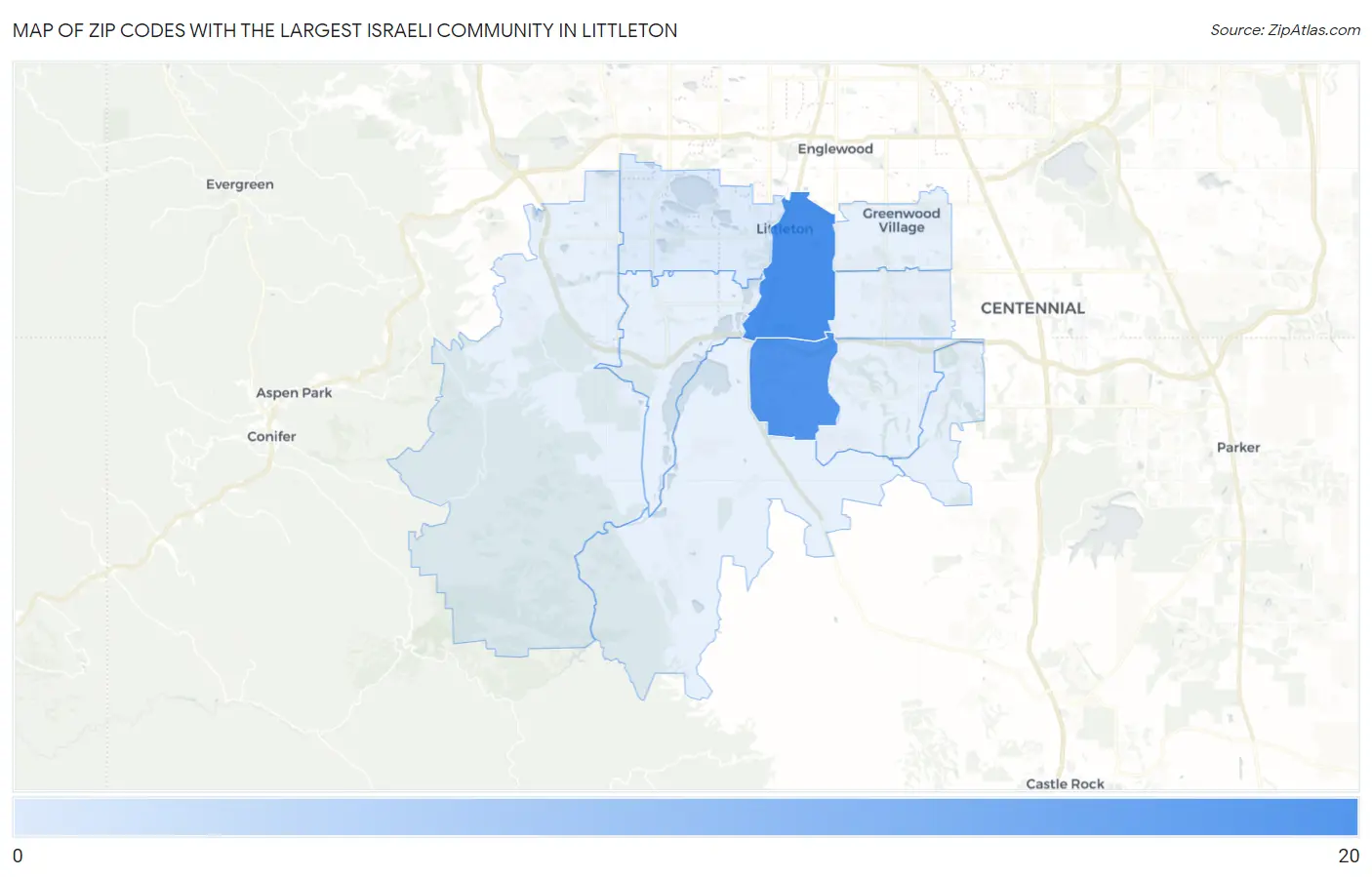 Zip Codes with the Largest Israeli Community in Littleton Map