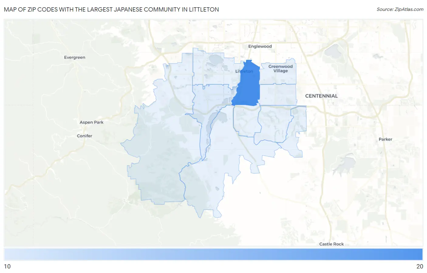 Zip Codes with the Largest Japanese Community in Littleton Map