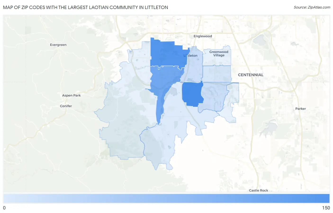 Zip Codes with the Largest Laotian Community in Littleton Map