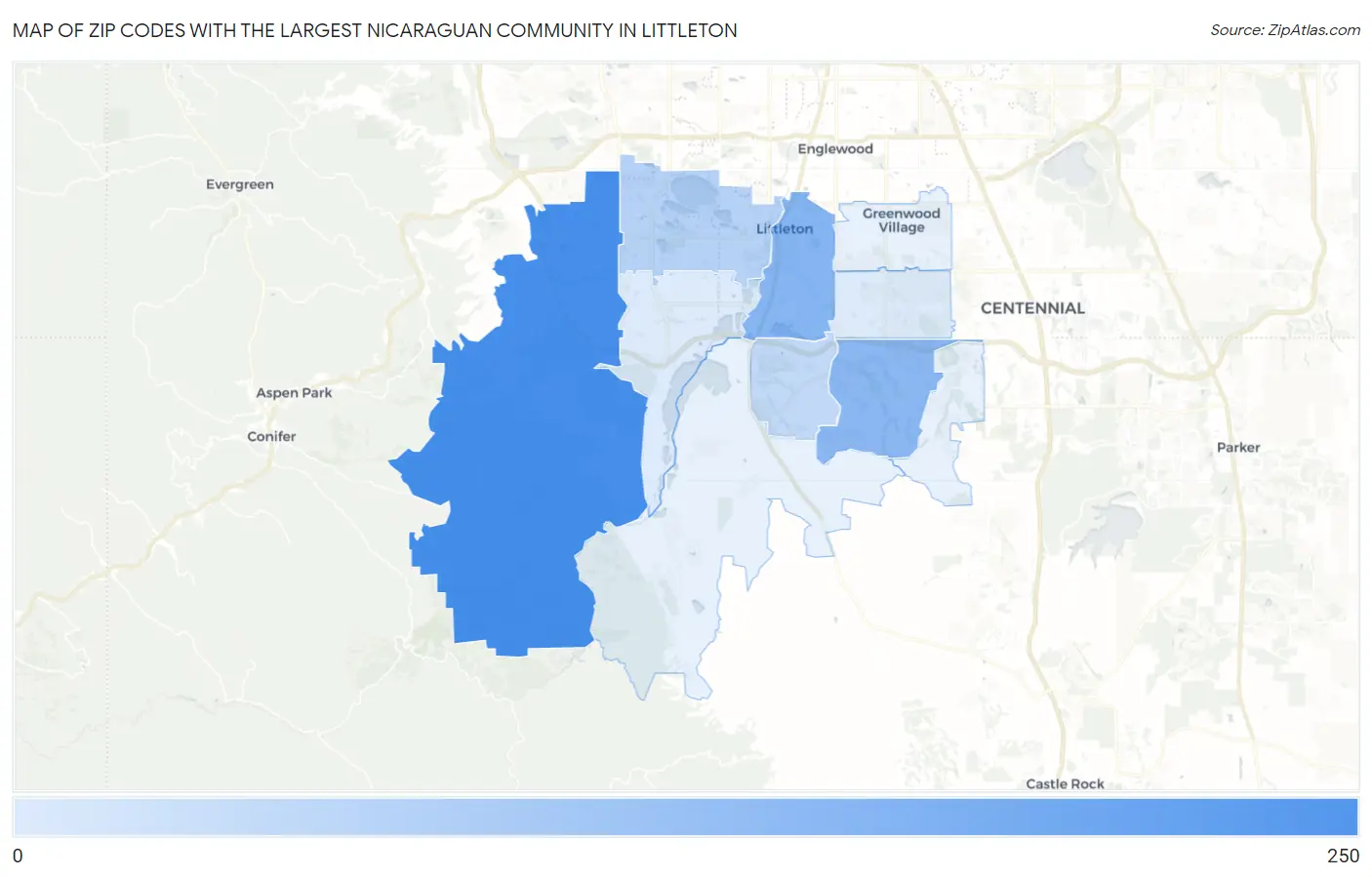 Zip Codes with the Largest Nicaraguan Community in Littleton Map